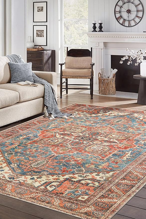 Keen Home Design 10x14 Rug - Machine Washable Area Rug with Non-Slip Backing, Ideal for Living Room, Dining Room, Bedroom - Vintage, Easy Clean, Durable, Low Pile Rug - (9'7" x 14')