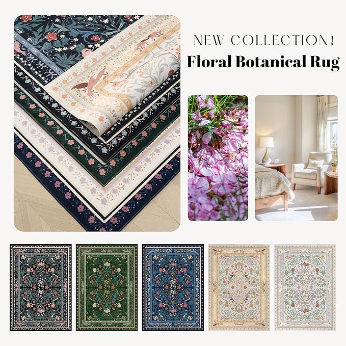 Runner Rug for Kitchen Rug Non Slip 2'6"x8' Washable Rugs with Rubber Backing Soft Vintage Floral Botanical Carpet Runner for Kitchen, Laundry, Bedroom, Bathroom, Blue