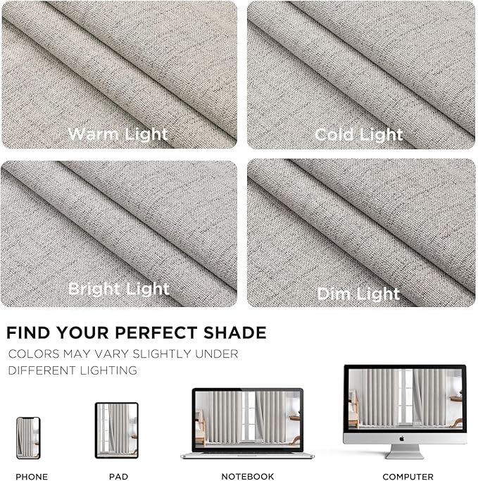 Joydeco 100% Blackout Curtains for Bedroom - Natural Linen Curtains 52" W x 96" L, Thermal Insulated 2 Panels White Light Blocking Drapes, Rod Pocket & Back Tabs, Darkening Privacy for Living Room