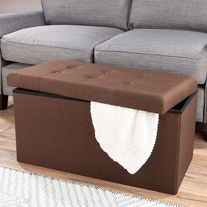 Lavish Home Ottoman Set of 2 - Ottoman Foot Rest, Linen Chest, or Storage Bench Set - 30in Ottomans for Living Room, Bedroom, Dorm Storage (Brown)