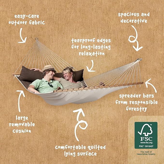 LA SIESTA Alabama Arabica - Weather-Resistant Quilted Spreader Bar Hammock Size King
