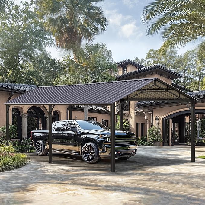 PHI VILLA 10 x 20 ft Carport Metal Carports with Galvanized Steel Roof, Sturdy Heavy Duty Metal Carport for Cars, Boats, and Tractors