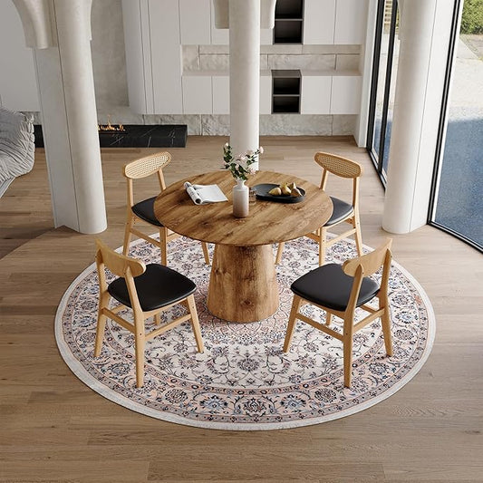 45 Inch Round Dining Table Set for 4, 5 Piece Kitchen Table and Chairs Set, Wooden Table with Light Walnut Finish, Small Space Dining Set for Apartment or Dining Room