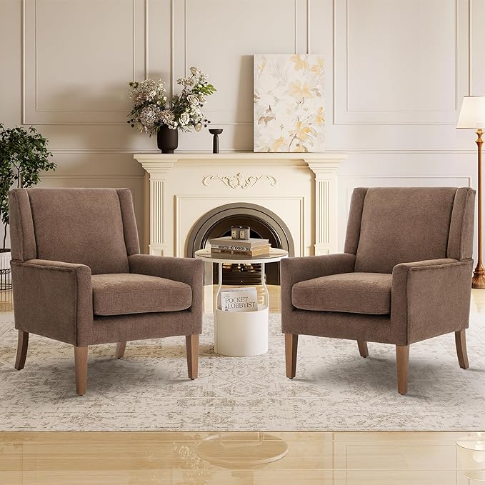 Accent Chairs for Living Room, Mid-Century Wooden Fabric Living Room Chairs, Arm Chair, Side Chairs for Living Room, Bedroom, Reading Nook