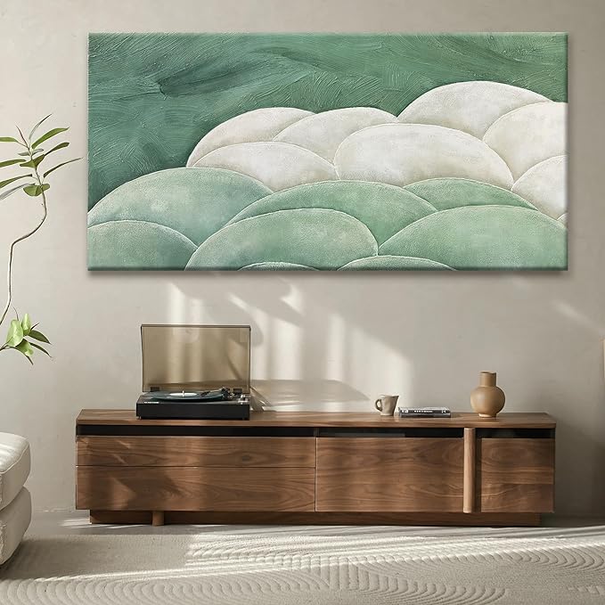 Tsomzxng Large Abstract Wall Art For Living Room Canvas Art Wall Decor Irregular Shapes Green Wall Art Painting Abstract Art Prints Bedroom Office Home Wall Decor 29×58 In