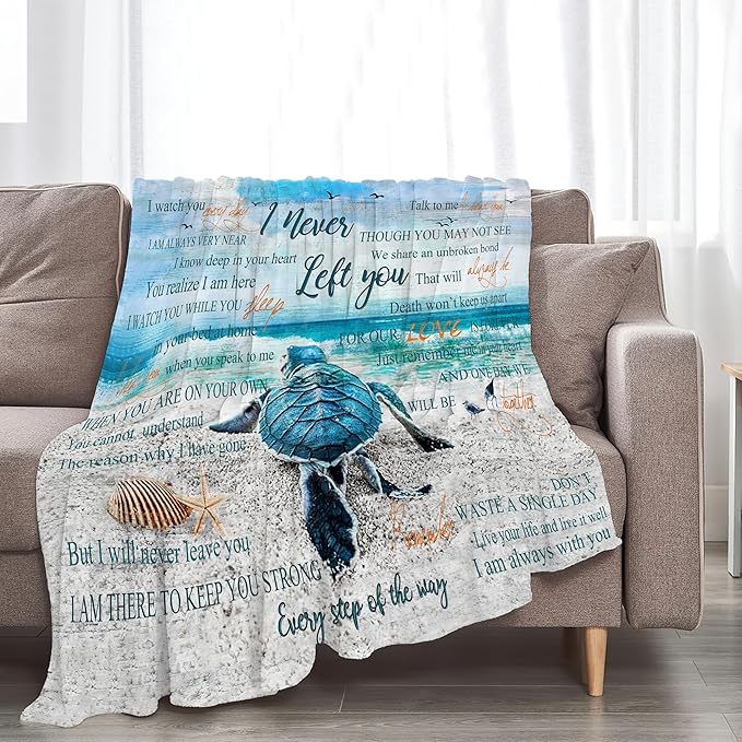 Sea Turtle Ocean Blanket Throw Blanket 50"x40" Blue, White Letter Print Microfiber Fleece Soft Warm Cozy Blanket for Couch, Sofa, Bed All Ages All Seasons