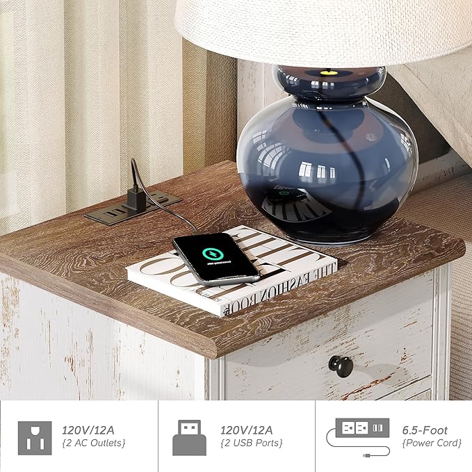 WAMPAT Farmhouse TV Stand for 100 Inch TV, 4-in-1 TV Console Table for 75/80/85/90 Inch TV, Entertainment Center with Charging Station, Kitchen Sideboard Buffet Cabinet for Dining Room, Rustic White