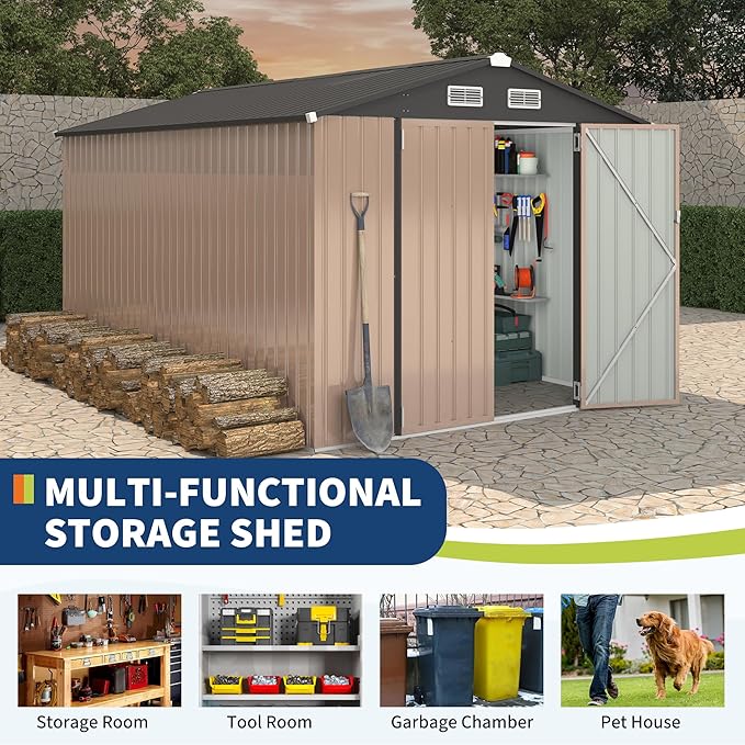 8x12 FT Metal Storage Sheds Outdoor, Metal ToolShed with Lockable Door, Metals Yard Sheds Metals Garden Shed Kit, MetalUtility Sheds Buildings with Air Vent for Backyard Garden Patio Lawn