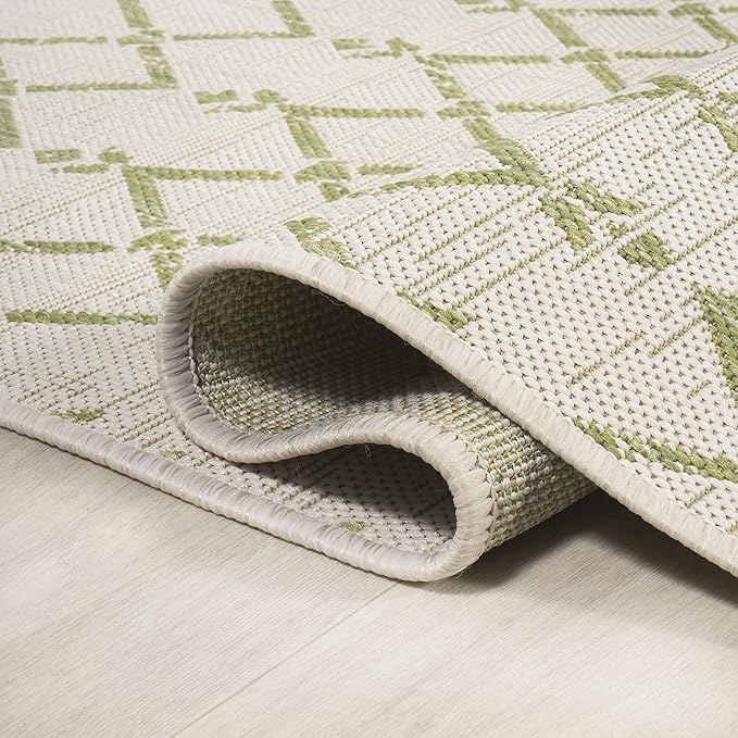 JONATHAN Y Moroccan Geometric Indoor Outdoor Area Rug 9X12 Cream/Green, Ourika Textured Weave for Backyard, Patio, Porch, Easy-Cleaning, High Traffic, Pet-Friendly, Non-Shedding (SMB108M-9)