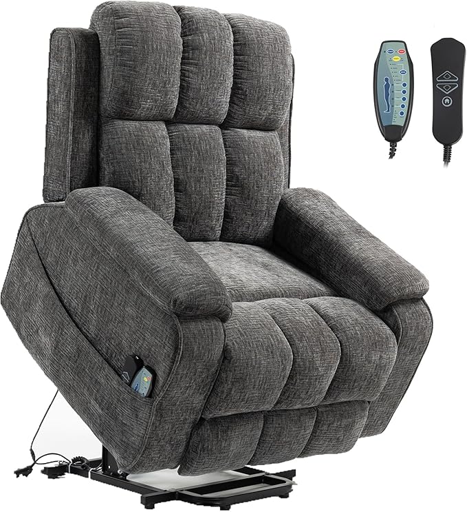 Power Lift Recliner Chairs for Elderly, Big and Tall Recliners 400 lbs, Lay Flat Recliner with Extended Footrest Heat & Massage and Side Storage Cup Holder for Adults LazyBoy Sleeping