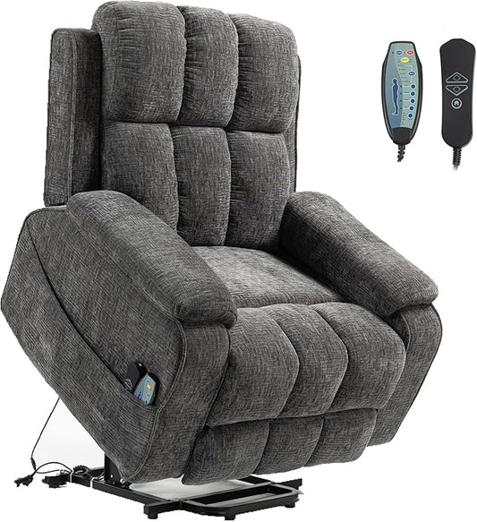 Power Lift Recliner Chairs for Elderly, Big and Tall Recliners 400 lbs, Lay Flat Recliner with Extended Footrest Heat & Massage and Side Storage Cup Holder for Adults LazyBoy Sleeping