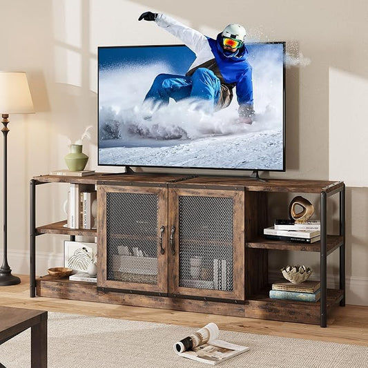 CABIHOME Farmhouse TV Stand for 65/75 inches TVs, Entertainment Center with Storage Cabinet and Mesh Doors, Industrial TV Media Console Cabinet Table, Media Furniture for Living Room, Vintage