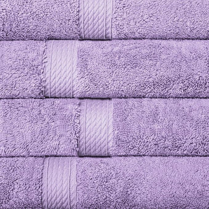 Superior Egyptian Cotton Pile Hand Towel Set of 4, Ultra Soft Luxury Towels, Thick Plush Essentials, Absorbent Heavyweight, Guest Bath, Hotel, Spa, Home Bathroom, Shower Basics, Purple