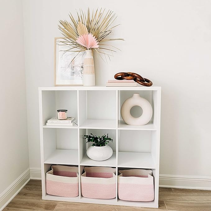 OrganiHaus Set of 3 Pink Woven Baskets for Organizing, Cotton Rope Basket for Decor, Shoe Basket Organizers & Storage, Decorative Storage Baskets & Bins, Cute Storage Basket for Toys & Cloths