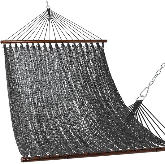 Lazy Daze Hammocks 10.5 FT Double 2 Person Caribbean Rope Hammock, Hand Woven Polyester Hammock with Spreader Bars, for Outside Outdoor Backyard Patio Poolside,450 LBS Capacity, Gray