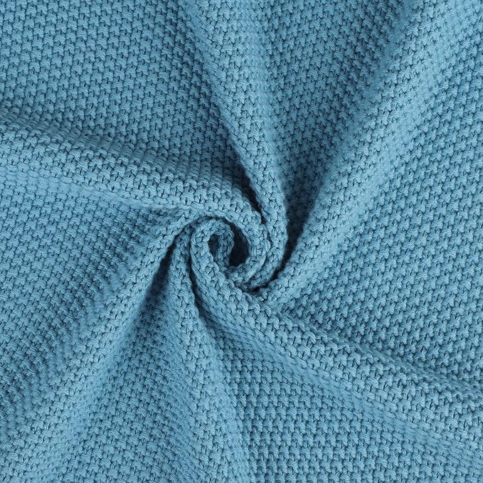 PiccoCasa 100% Cotton Knit Blanket Twin Size,Solid Lightweight Decorative Throws and Blankets,Soft Knitted Throw Blanket for Sofa Couch, Pale Azure 60" x 78"