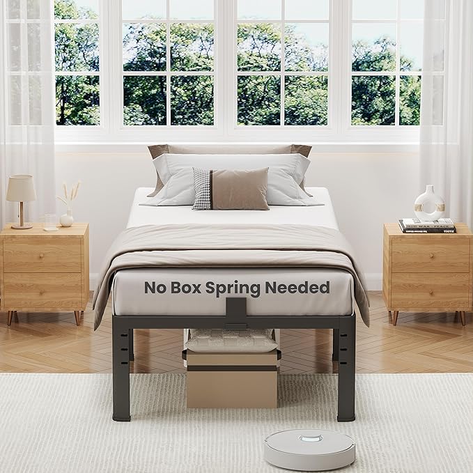 NKZ 14 Inch Twin Bed Frame, Sturdy Metal Platform with Round Corner Legs, 3,500 lbs Heavy Duty Steel Slat Support, Easy Assembly, Noise Free, No Box Spring Needed