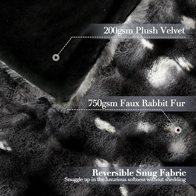 Ultra Plush Bubble Faux Rabbit Fur Blanket – 950GSM Thick Fluffy Throw Blanket for Bed, Couch, Sofa, or Gift, 50" × 60", Tie-dye Black