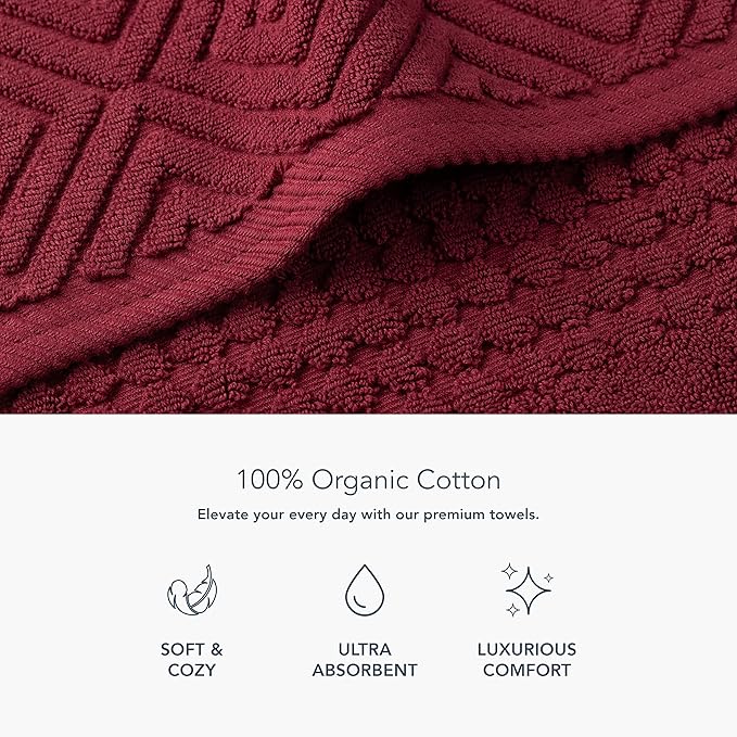 Texere 100% Organic Cotton 700 GSM Luxury Bath Towel Sets - Ultra Soft Hotel and Spa Quality, 2 Large Bath Towels, 2 Hand Towels, 2 Washcloths (Diamond, Merlot, 6 Piece)