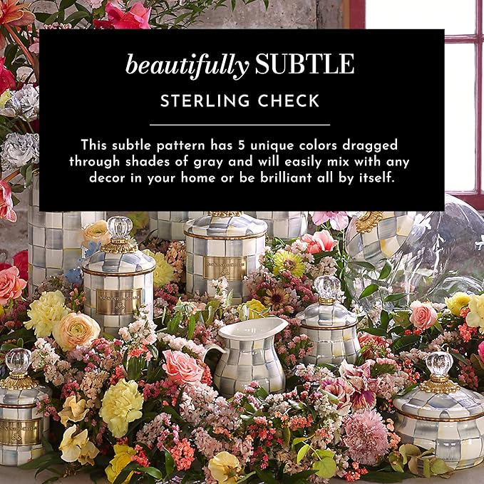 MACKENZIE-CHILDS Enamel Breakfast Bowl, Unique Soup Bowl or Cereal Bowl, Dinnerware, Gray-and-White Sterling Check, Set of 1