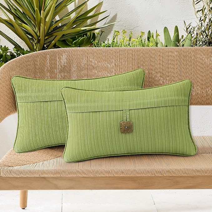 Outdoor DecorativePillows with Coconut Button Pack of 4, 20" x 12" Outdoor Pillow Set for Couch Bed Throw Patio Sofa, Chartreuse
