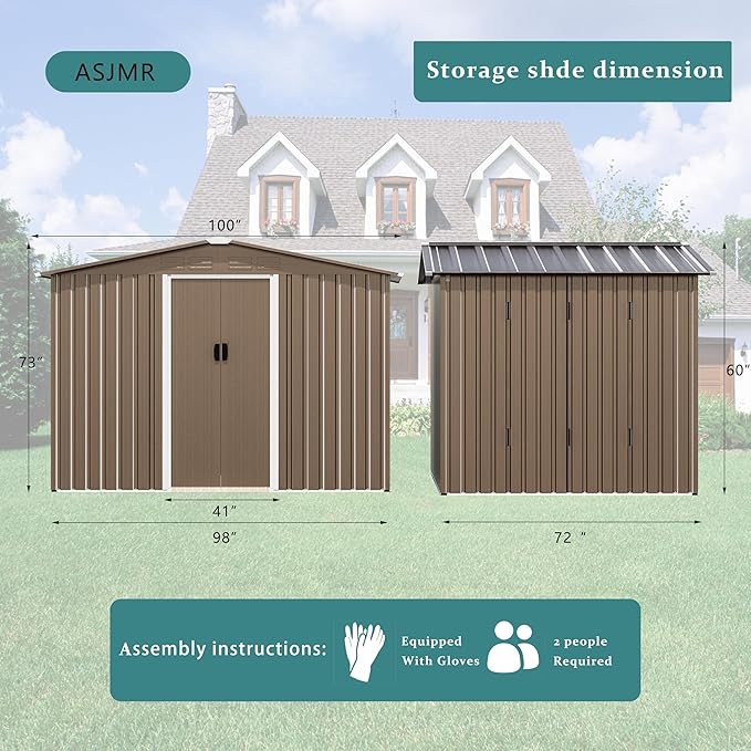 8FT x 6FT Outdoor Storage Shed, Waterproof Lockable Door Metal Tool Shed with Sliding Door and Ventilation, Gardening Tool Storage Room, Metal Storage Shed for Gardens and Lawns