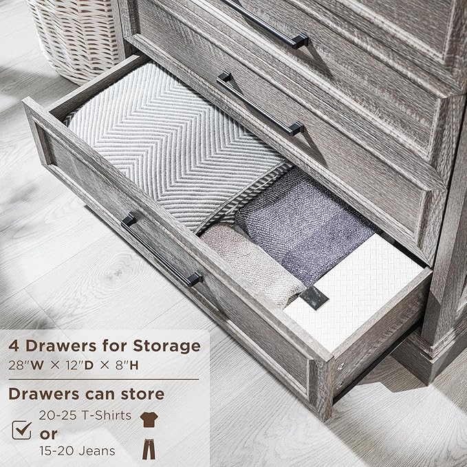 6 Drawer Dresser, Farmhouse Chest of Drawers for Bedroom, 44" Tall Dresser with Large Metal Handles, Wood Drawer Organizer for Living Room, Hallway, Closet - Grey