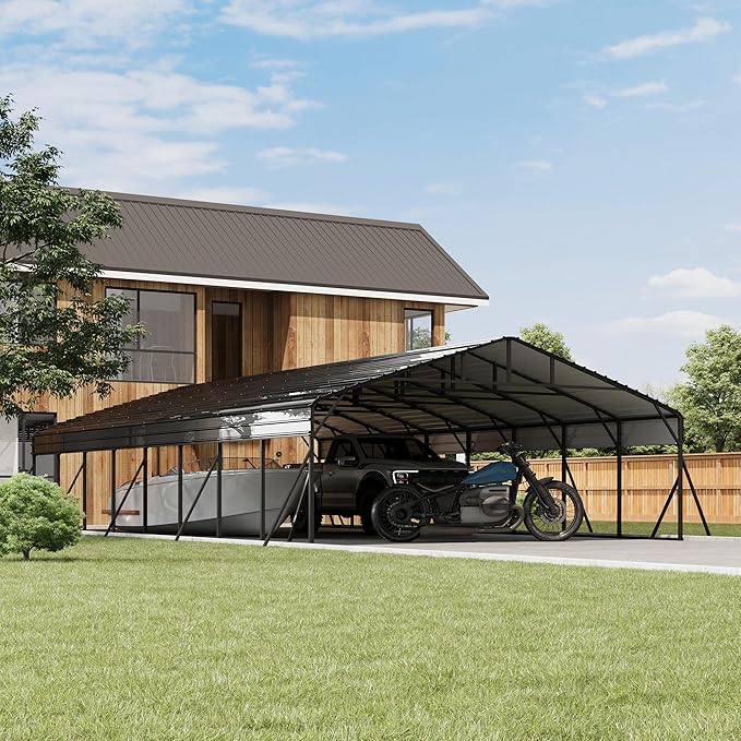 20 x 40 FT Metal Carport with Galvanized Steel Roof, Heavy Duty Metal Roof Carport with Enhanced Base, Tall MetalCarport Kits Garage for Tractors, Trucks, Boats, Cars