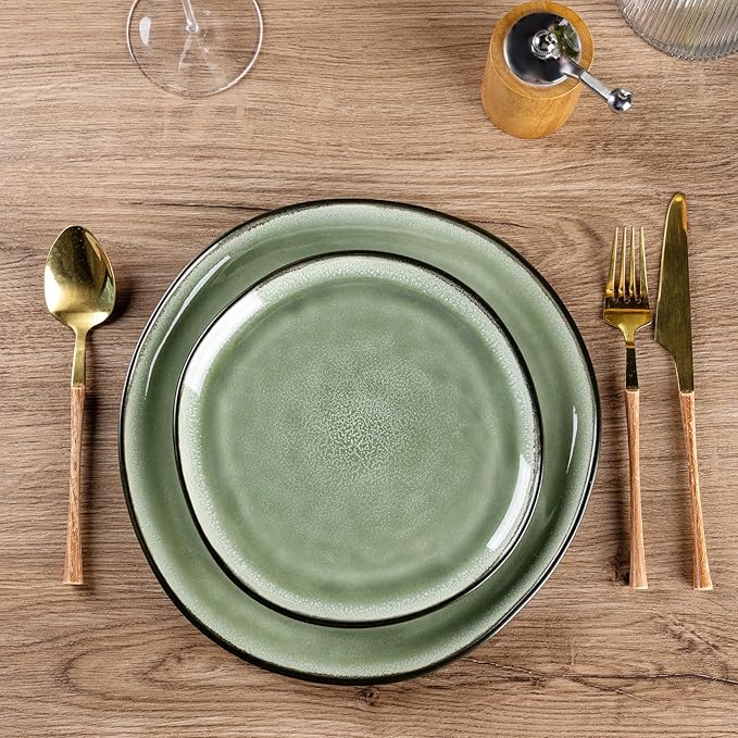 AmorArc Ceramic Dinnerware Sets,Handmade Reactive Glaze Stoneware Plates and Bowls Set,Highly Chip and Crack Resistant | Dishwasher & Microwave Safe Dishes Set,Service for 4 (12pc)