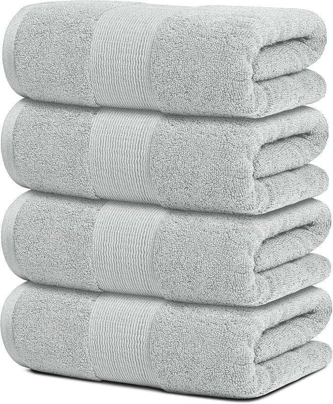 White Classic Resort Collection Soft Bath Towels | 28x55 Luxury Hotel Plush & Absorbent Cotton Bath Towel Large [4 Pack, Dolphin Grey]