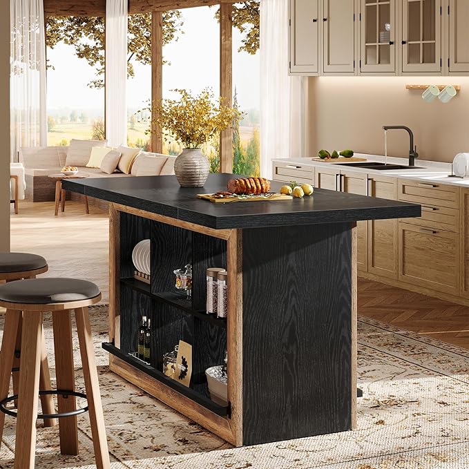 Tribesigns Kitchen Island with Storage, Counter Height Kitchen Island Table with 6 Open Cubbies and Footrests, Coffee Bar Table for Dining Room