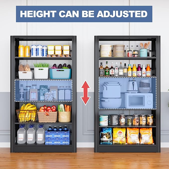 Heavy Duty 5-Tier Metal Bookshelf, Industrial Tall Book Shelf with Adjustable Shelves, 280lbs Shelf Capacity, Large Office Bookcase, Display Book Organizer for Living Room Bedroom Library -69”H,Black