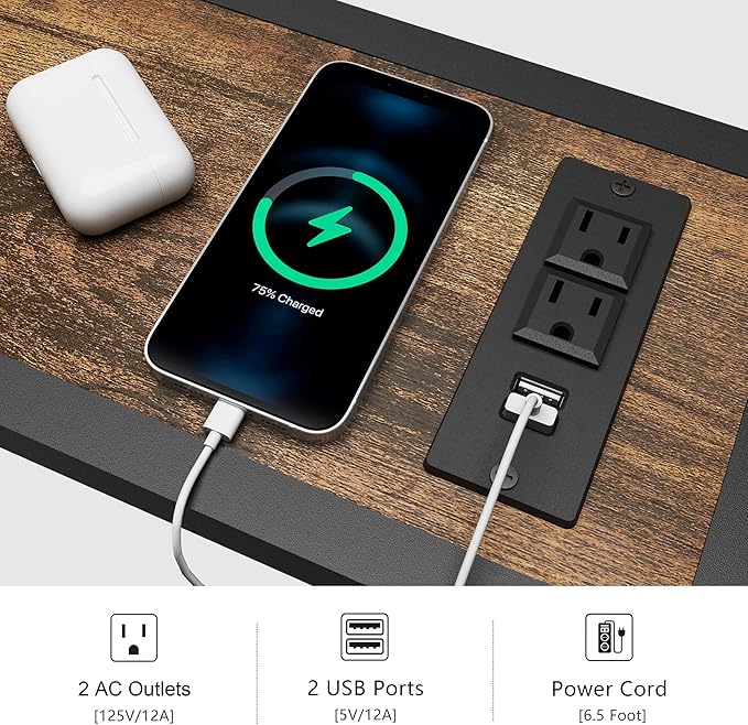 41.8" Console Table, Narrow Behind The Couch Table with Outlet, Industrial Skinny Stand for Hallway, Entryway, Living Room, Bedroom, 6.5 Feet Power Cord,Rustic Brown