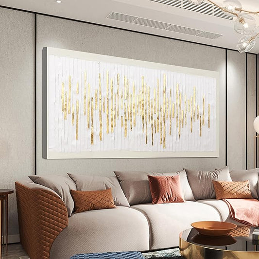 Canvas Wall Art Decor Modern Wall Decor For Living Room Gold Abstract Wall Art White Textured Wall Art Abstract Art Artwork for Walls Canvas Prints Art Work For Home Office Wall Decor 20" X 40"