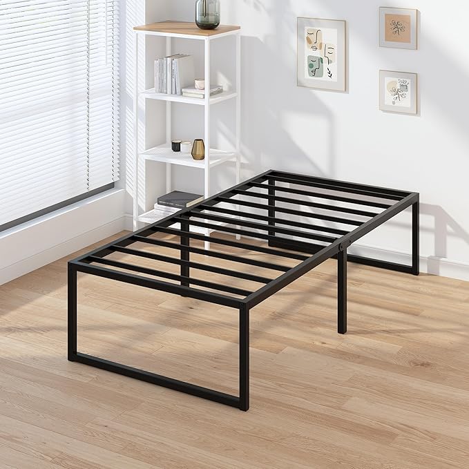 EMODA 18 Inch Narrow Twin Bed Frame 30x75, Heavy Duty Metal Platform No Box Spring Needed, Easy Assembly Noise Free, Black