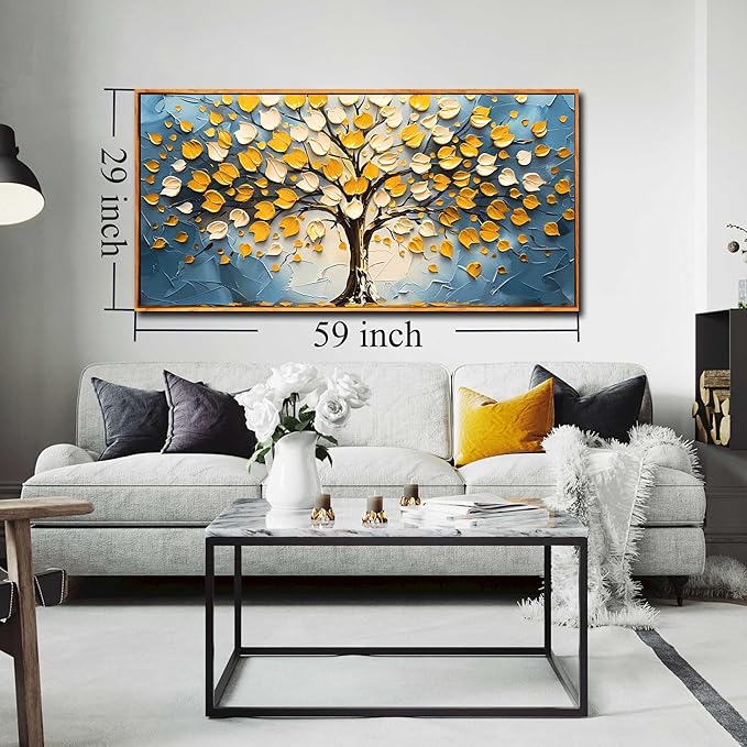 Abstract Tree Wall Decor - Large Canvas Wall Art Living Room with Wooden Framed Ready to Hang Size 29" x 59"