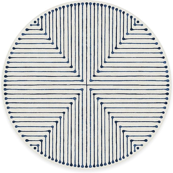 RUGGABLE x Jonathan Adler Machine Washable Modern Area Rug– Inkdrop Slate Blue 6 ft Round, Stain-Resistant, Non-Slip–Medium Rugs for Living Room, Bedroom, Hallway, Entryway & Office–with Standard Pad