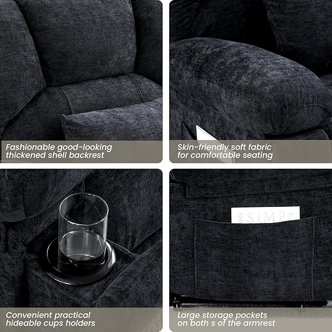 Oversized Power Recliner Chair 350lb with Hidable Cup Holders, Extra Wide Large Big Electric Recliner Chair with Lumbar Support Pillow Nursery Chair Living Room (Power, Black)