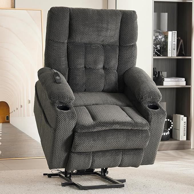 SALOHZA Power Lift Recliner Chair for Elderly with Massage and Heat for Living Room, Electric Recliner Chair for Adults with USB/Type C Port/Cup Holders, Velvet Fabric, Dark Gray