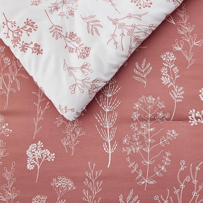 Bedsure Twin/Twin XL Comforter Set - Grayish Pink Bed Set, 2 Pieces Cute Floral Bedding, 1 Soft Reversible Botanical Flowers Comforter and 1 Pillow Sham
