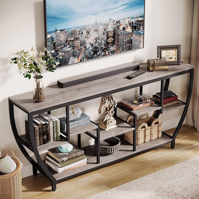Tribesigns TV Stand for Televisions up to 80 Inches, 70.9 Inches Entertainment Center with Storage Shelves, Wood TV Media Console Table Unit for Living Room, Bedroom, Grey