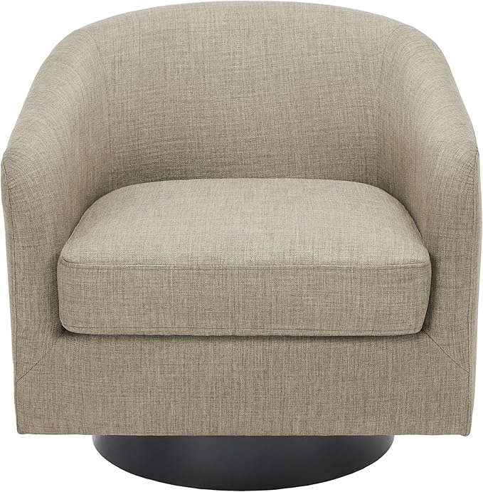 UIXE 360° Swivel Barrel Accent Chair Armchair, Round Club Arm Chair in Fabric for Lving Room, Modern Upholstered Small Bedroom Single Sofa Seat - Light Brown, Set of 4
