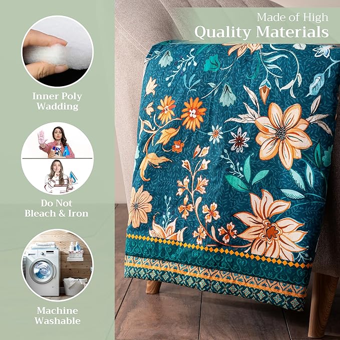 Maison d' Hermine Throw Blanket for Couch Lightweight Soft Warm Breathable Cotton Throw Blankets for Bed Girls Boys Women Men Sofa Travel Living Room Chair Bedding (60"x80", Luxury Loft - Dark Teal)