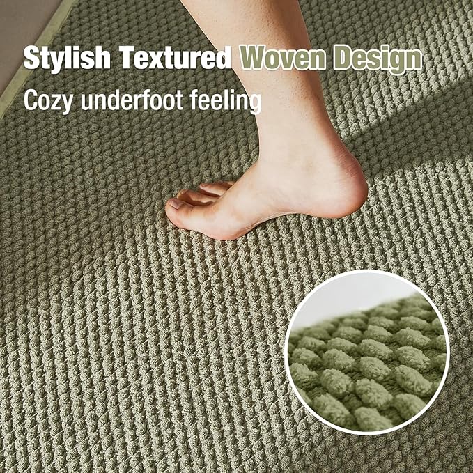 Non-Slip Washable Bathroom Rug - Super Absorbent Chenille Bath Mat, Quick Dry, Low Pile, Thin for Bathroom - Sage 20"x24" U Shape