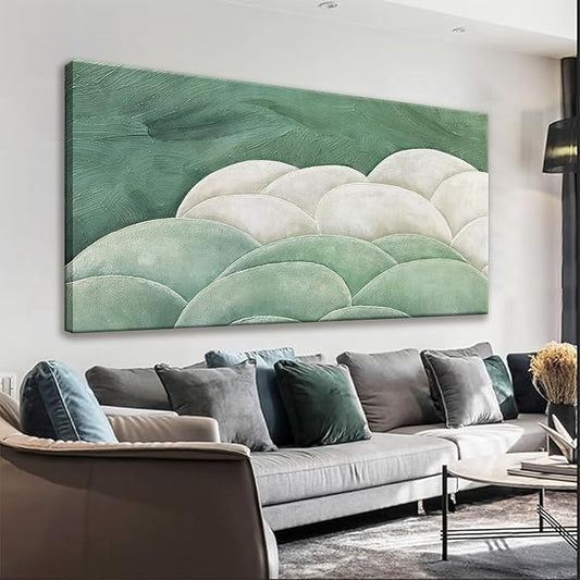 Tsomzxng Abstract Wall Art For Living Room Modern Green Wall Art Bedroom Office Canvas Art Wall Decor Abstract White Wall Art Painting Ready To Hang Wall Irregular Shapes Pictures 24×48 In