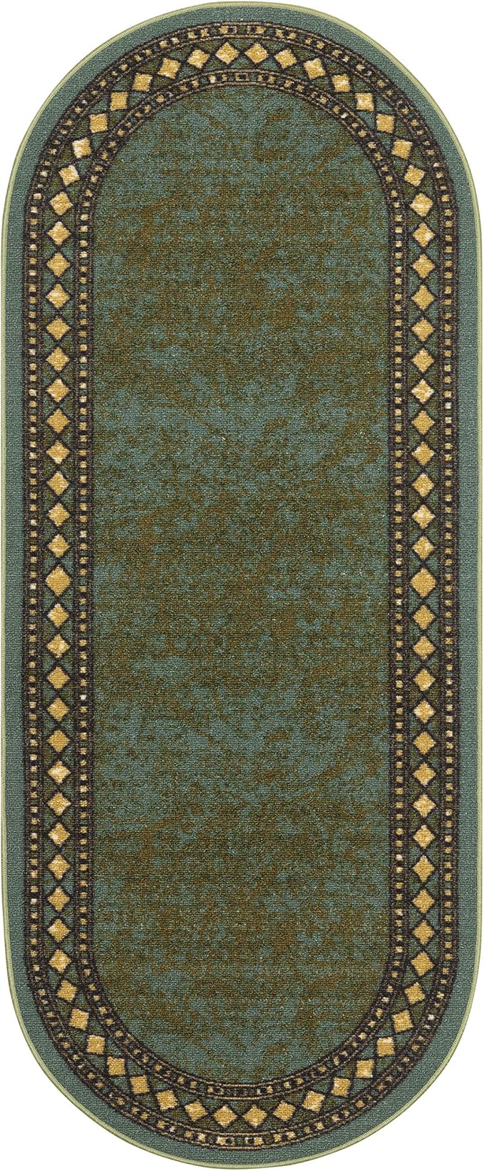 Antep Rugs Alfombras Modern Bordered 2x5 Non-Skid (Non-Slip) Low Profile Pile Rubber Backing Kitchen Area Rugs (Green, 2' x 5' Oval)
