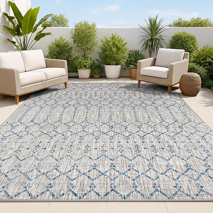 JONATHAN Y Moroccan Geometric Indoor Outdoor Area Rug 3X5 Light Gray/Navy, Ourika Textured Weave for Backyard, Patio, Porch, Easy-Cleaning, High Traffic, Pet-Friendly, Non-Shedding (SMB108A-3)