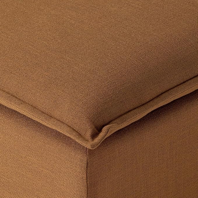 Maven Lane Claude Large Square Rustic Upholstered Ottoman, Cushioned Footrest for Living Room Couch, Chair, or Dorm Room in Clay Fabric Upholstery