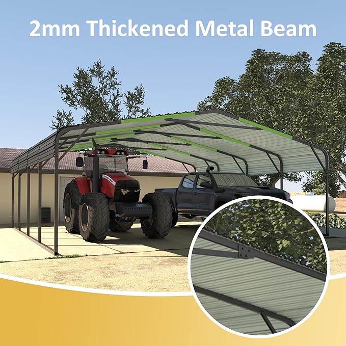 MUPATER 20' x 20' Heavy Duty Carport for Garage, Outdoor Metal Carport Canopy, Car Garage Shelter with Innovative Assembly Metal Roof and Frame for Vehicle, Boat, Truck,Grey