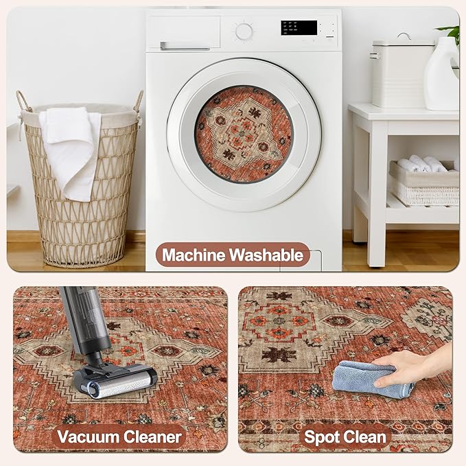 Tangsoo 2x5 Washable Runner Rug for Hallways, Non Slip Vintage Runner Rug, Soft Low Pile Long Rug Runner, Print Distressed Carpet Runners for Kitchen Bedroom Entryway Bathroom Living Room